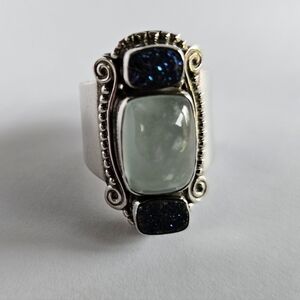 Sajen Sterling Silver Prehnite & Blue Druzy Statement Ring